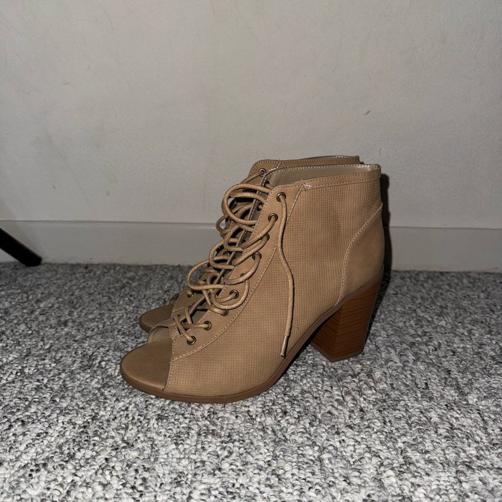 Tan Lace-Up Ankle Boots